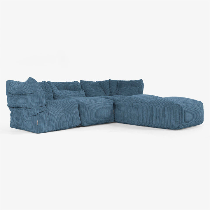 3 Piece Closed Chaise Modular Sofa Set - Cord Navy Blue 02