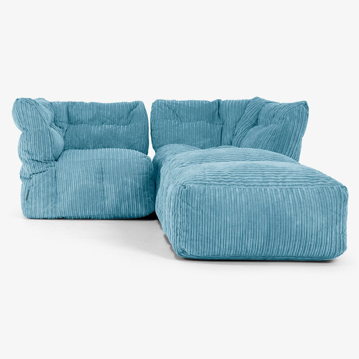 2 Piece Chaise Modular Sofa Set - Cord Aegean Blue 01