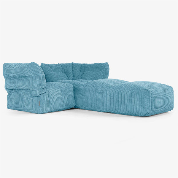 2 Piece Chaise Modular Sofa Set - Cord Aegean Blue 01