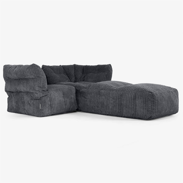 2 Piece Chaise Modular Sofa Set - Cord Black 01