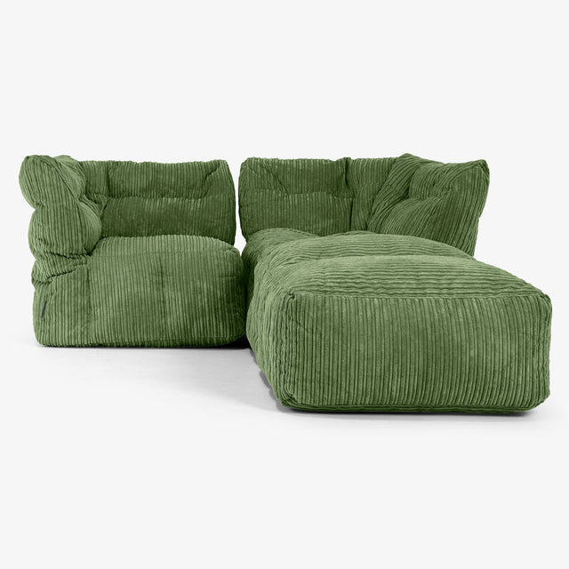 2 Piece Chaise Modular Sofa Set - Cord Forest Green 01