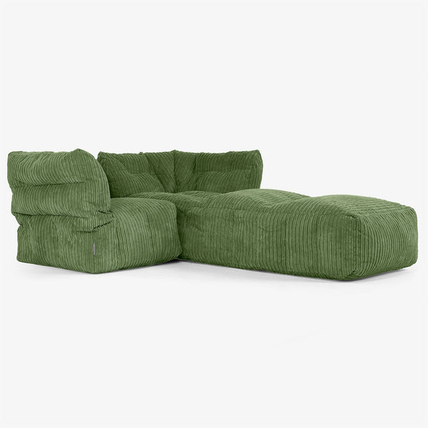 2 Piece Chaise Modular Sofa Set - Cord Forest Green 01