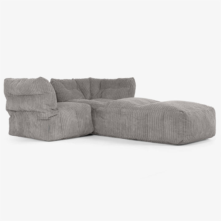 2 Piece Chaise Modular Sofa Set - Cord Graphite Grey 02
