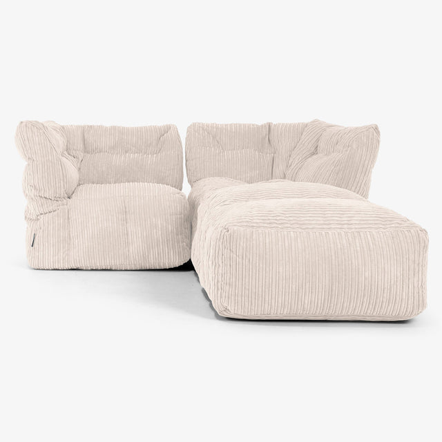 2 Piece Chaise Modular Sofa Set - Cord Ivory 01