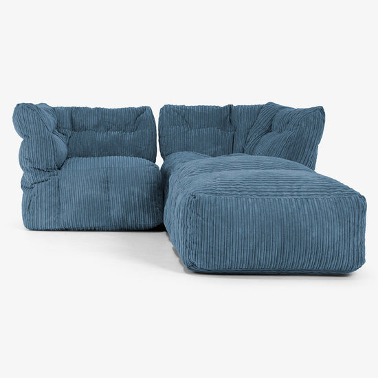 2 Piece Chaise Modular Sofa Set - Cord Navy Blue 01