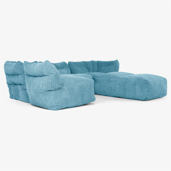 4 Piece Multi Chaise Modular Sofa Set - Cord Aegean Blue 04