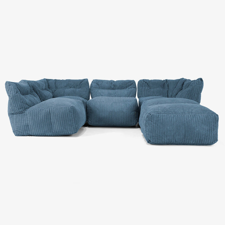 4 Piece Multi Chaise Modular Sofa Set - Cord Navy Blue 03