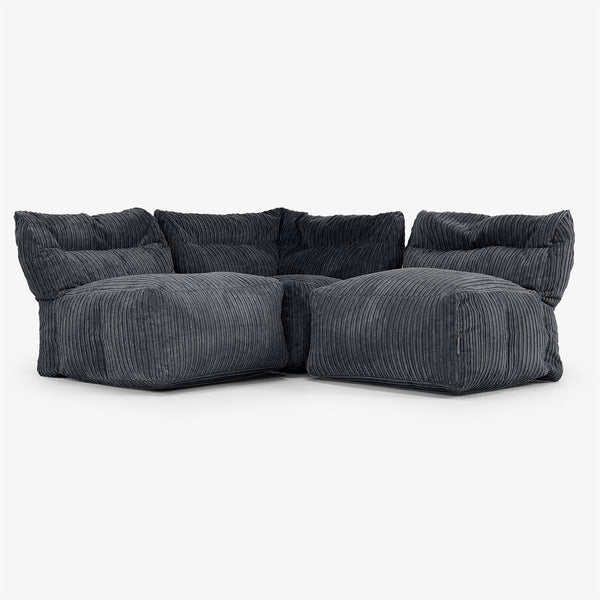 3 Piece Multi Open Modular Sofa Set - Cord Black 01