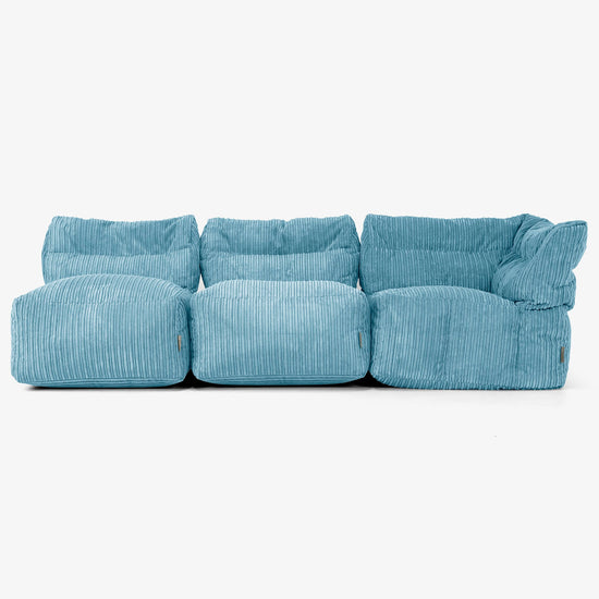 3 Piece Multi Open Modular Sofa Set - Cord Aegean Blue 04