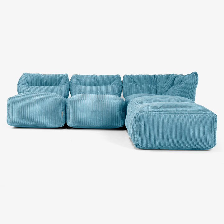 3 Piece Open Chaise Modular Sofa Set - Cord Aegean Blue 01