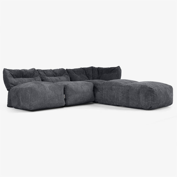 3 Piece Open Chaise Modular Sofa Set - Cord Black 01