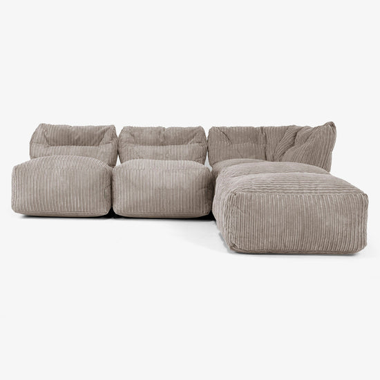 3 Piece Open Chaise Modular Sofa Set - Cord Dovetail Grey 01