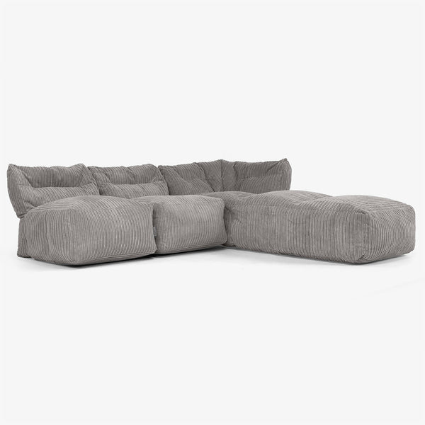 3 Piece Open Chaise Modular Sofa Set - Cord Graphite Grey 01