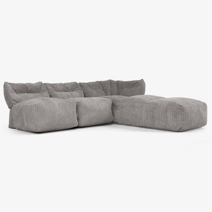 3 Piece Open Chaise Modular Sofa Set - Cord Graphite Grey 02