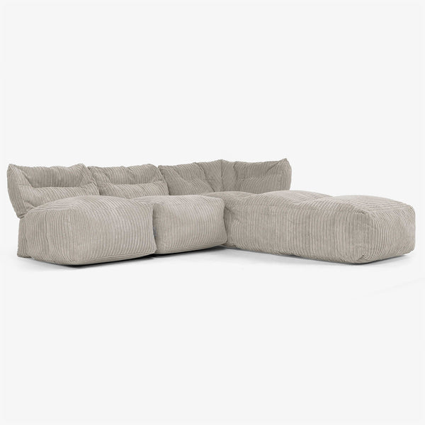 3 Piece Open Chaise Modular Sofa Set - Cord Mink 01
