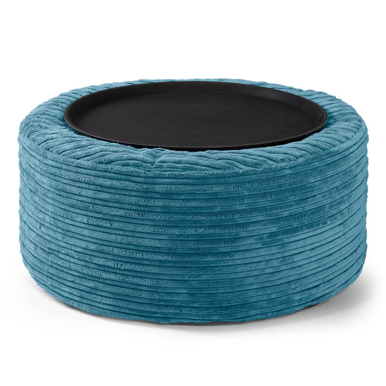 Ottoman Pouf with a Serving Tray - Cord Aegean Blue 02