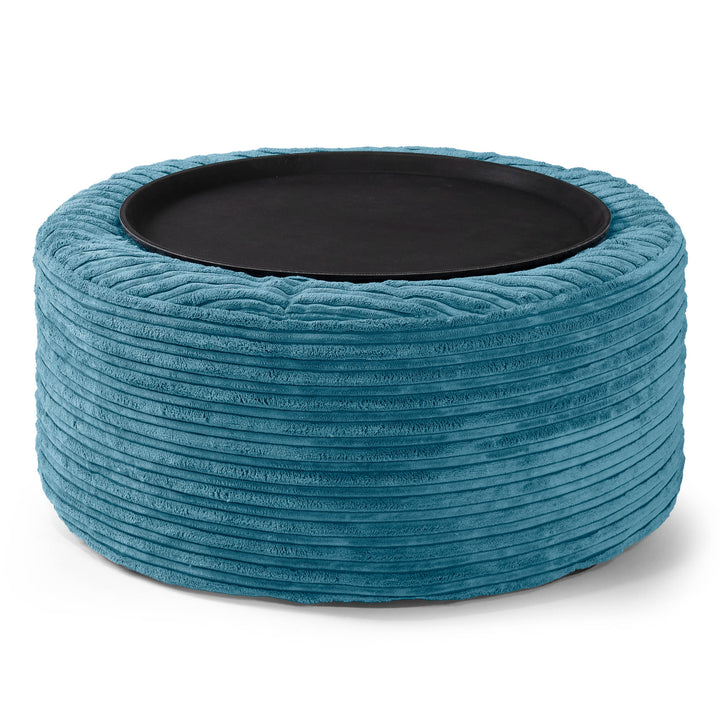 Ottoman Pouf with a Serving Tray - Cord Aegean Blue 02