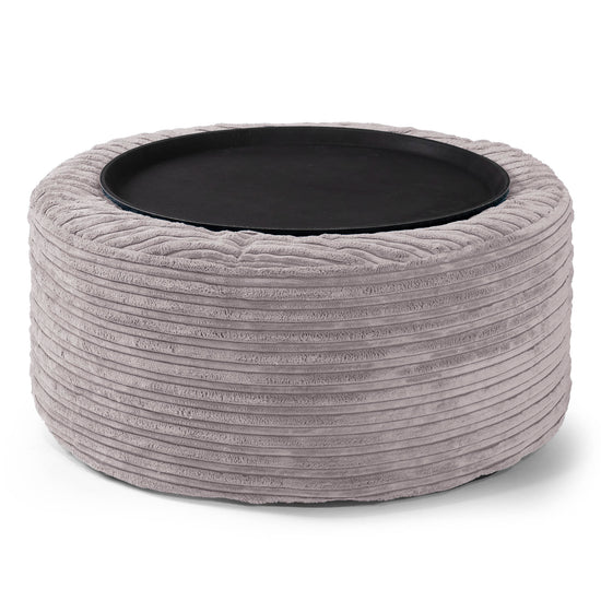 Ottoman Pouf with a Serving Tray - Cord Silver Grey 02