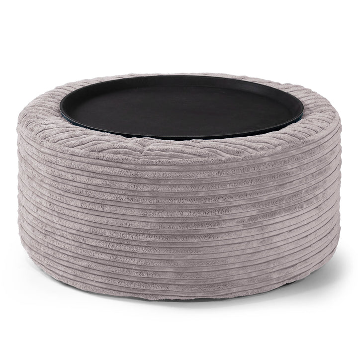Ottoman Pouf with a Serving Tray - Cord Silver Grey 02