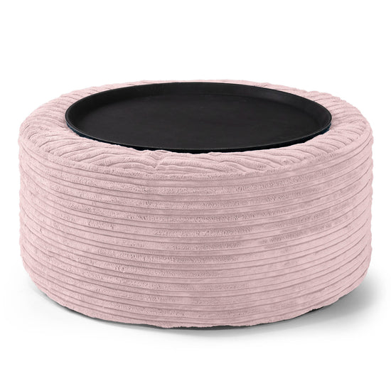 Ottoman Pouf with a Serving Tray - Cord Blush Pink 02