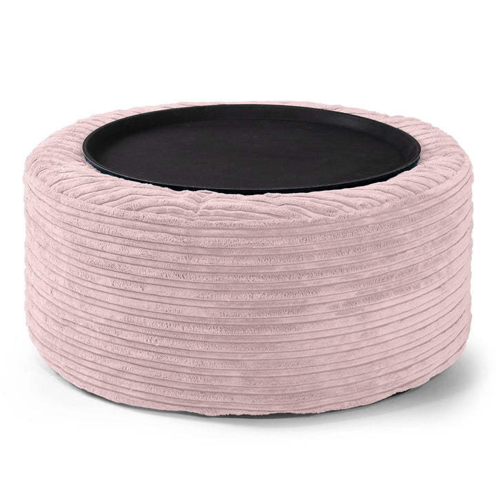 Ottoman Pouf with a Serving Tray - Cord Blush Pink 02