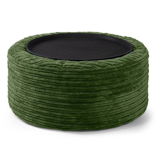 Ottoman Pouf with a Serving Tray - Cord Forest Green 02