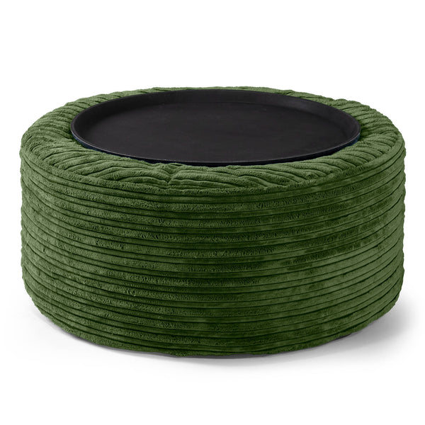Ottoman Pouf with a Serving Tray - Cord Forest Green 01