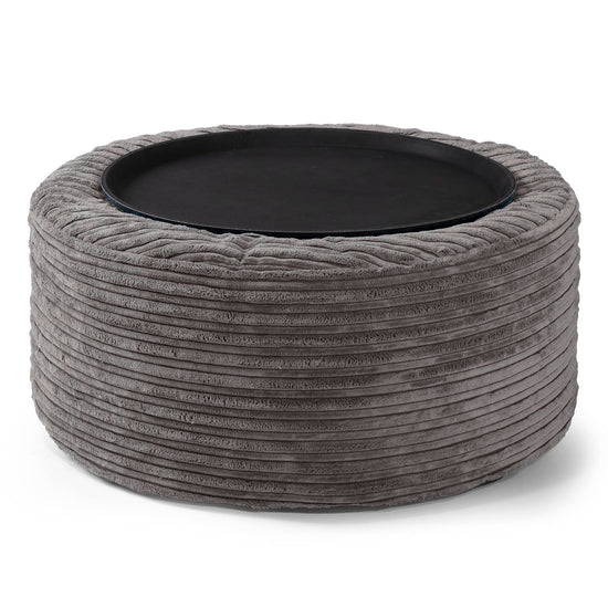 Ottoman Pouf with a Serving Tray - Cord Graphite Grey 02