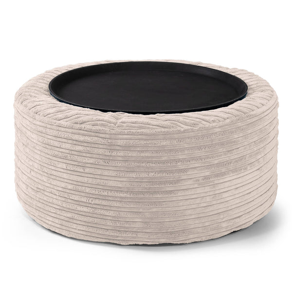 Ottoman Pouf with a Serving Tray - Cord Ivory 01