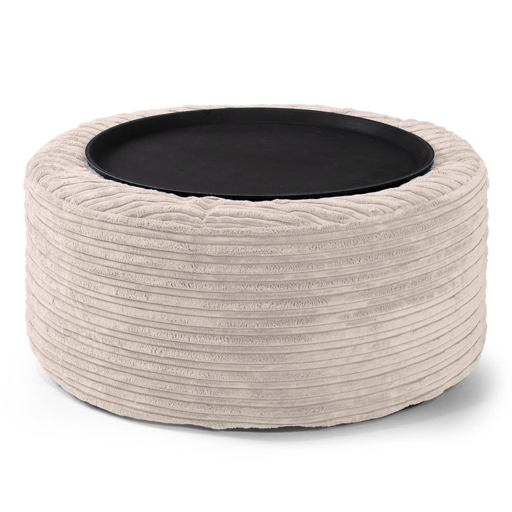 Ottoman Pouf with a Serving Tray - Cord Ivory 02