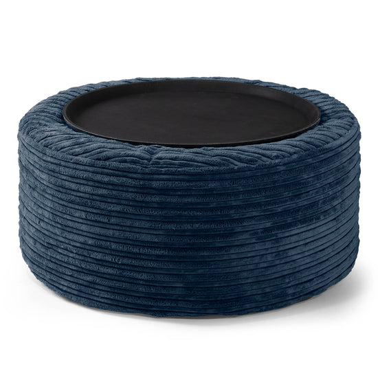 Ottoman Pouf with a Serving Tray - Cord Navy Blue 02