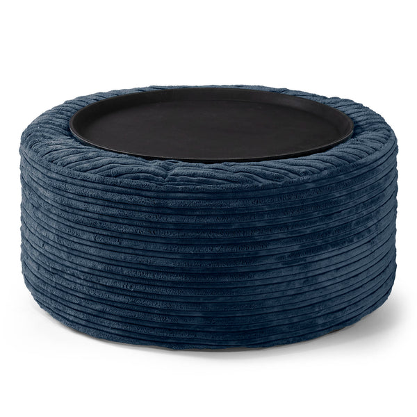 Ottoman Pouf with a Serving Tray - Cord Navy Blue 01