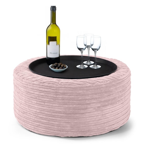 Ottoman Pouf with a Serving Tray - Cord Blush Pink 01