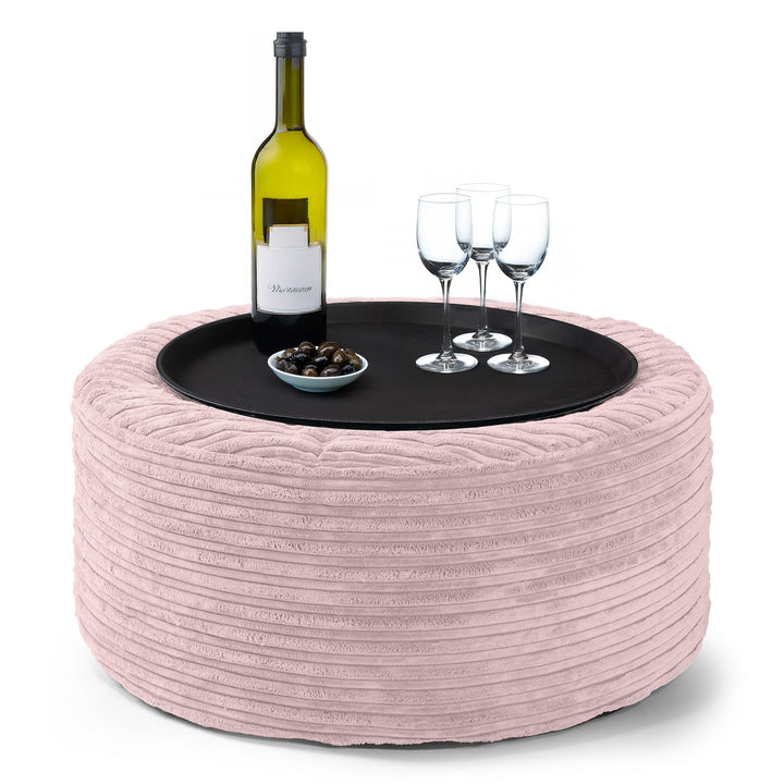 Ottoman Pouf with a Serving Tray - Cord Blush Pink 01