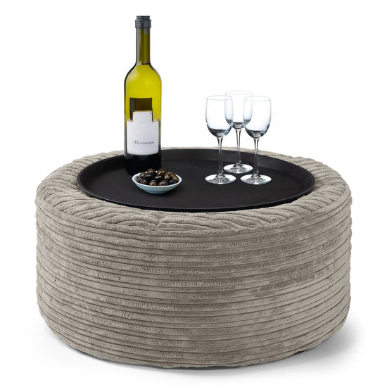 Ottoman Pouf with a Serving Tray - Cord Mink 01