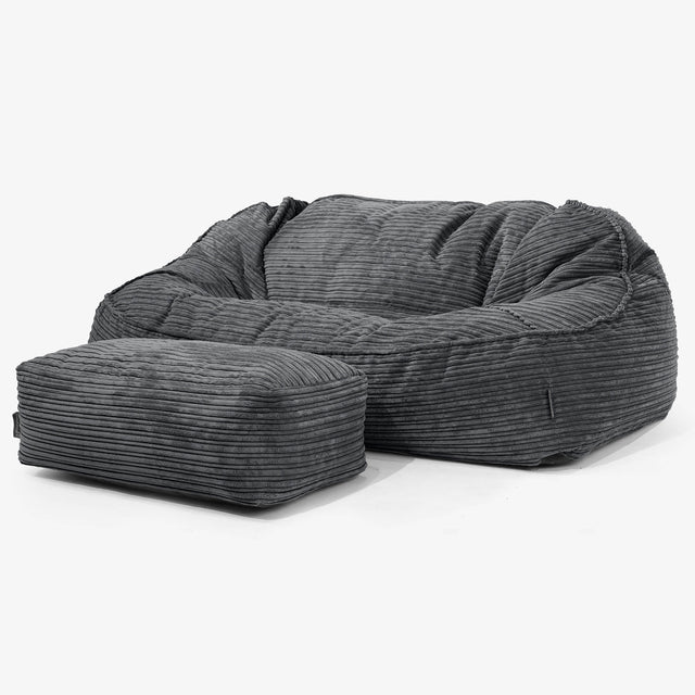 Sloucher Oversized Bean Bag Sofa - Cord Black 02