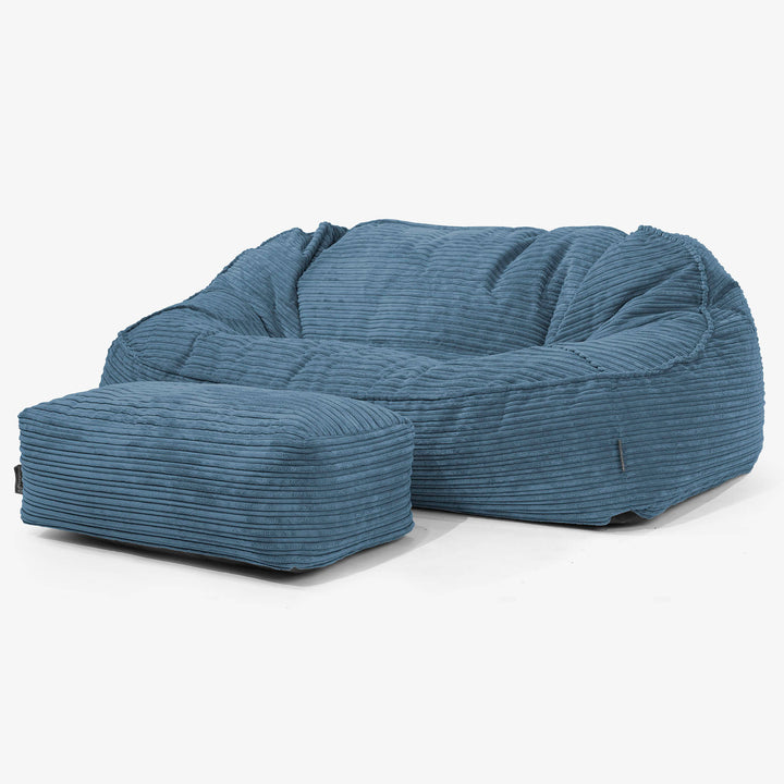 Sloucher Oversized Bean Bag Sofa - Cord Navy Blue 02