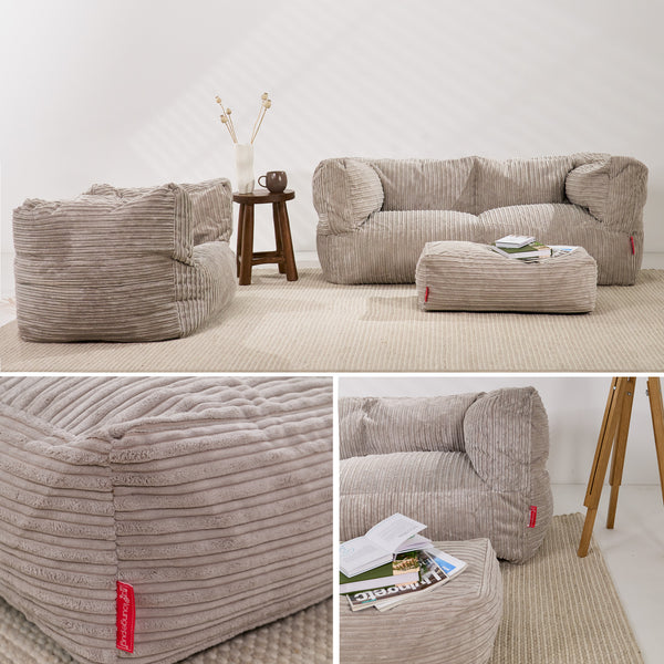 Albert Sofa Bundle Set Cord Mink - 2 Seater Sofa, Armchair, Footstool
