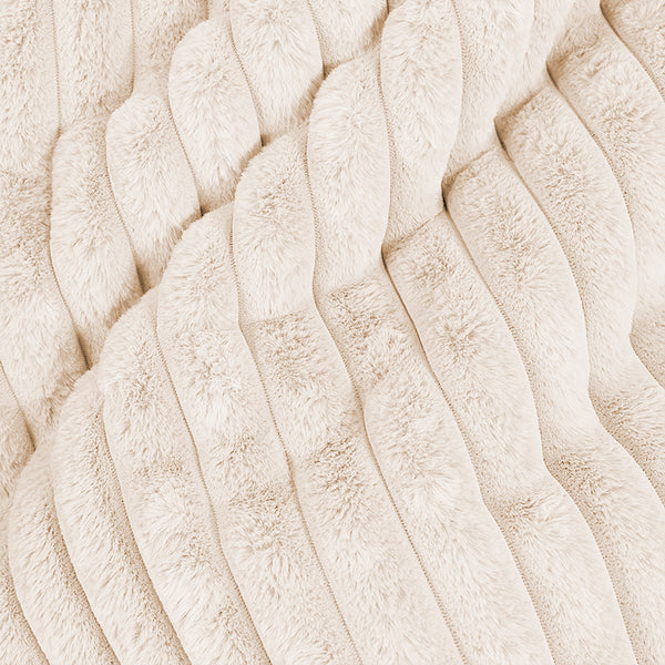 Large Round Footstool - Ultra Plush Cord Cream Fabric Close-up Image