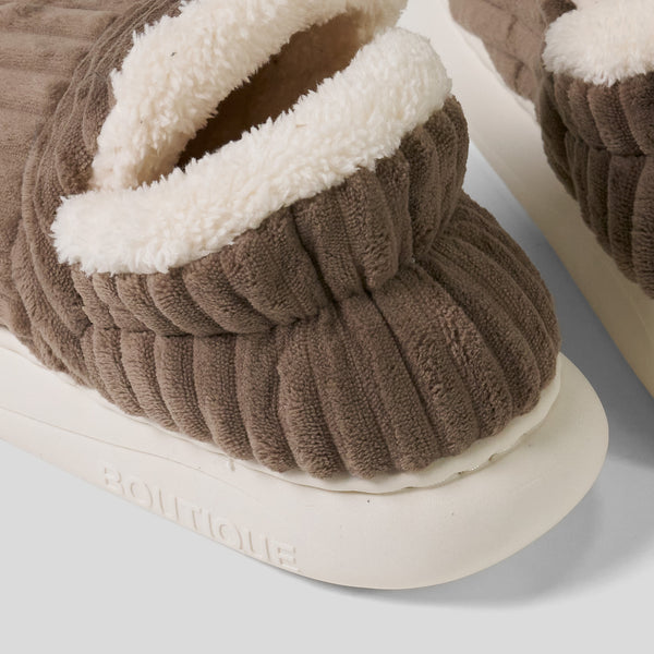 Slippers - Cord Mocha Brown Fabric Close-up Image