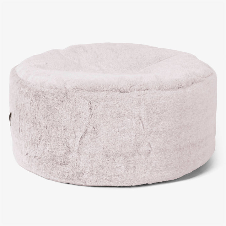 Large Round Footstool - Fluffy Faux Fur Rabbit Dusty Pink 01