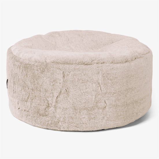 Large Round Footstool - Fluffy Faux Fur Rabbit Golden Brown 01