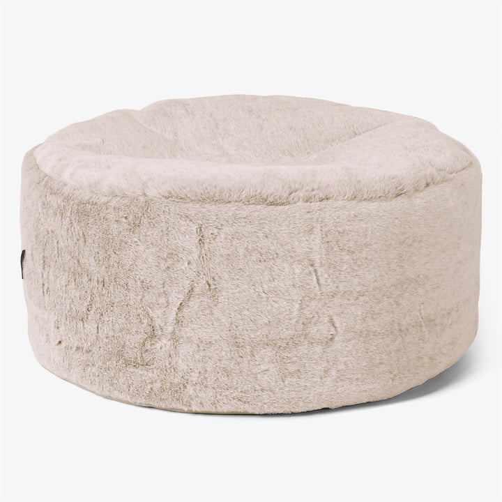 Large Round Footstool - Fluffy Faux Fur Rabbit Golden Brown 01