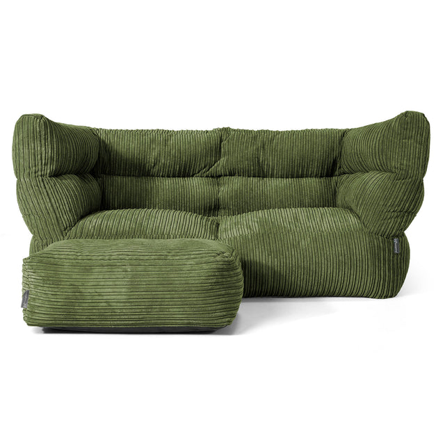 Louis 2 Seater Sofa Bean Bag - Cord Forest Green 02