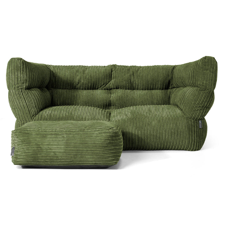 Louis 2 Seater Sofa Bean Bag - Cord Forest Green 02