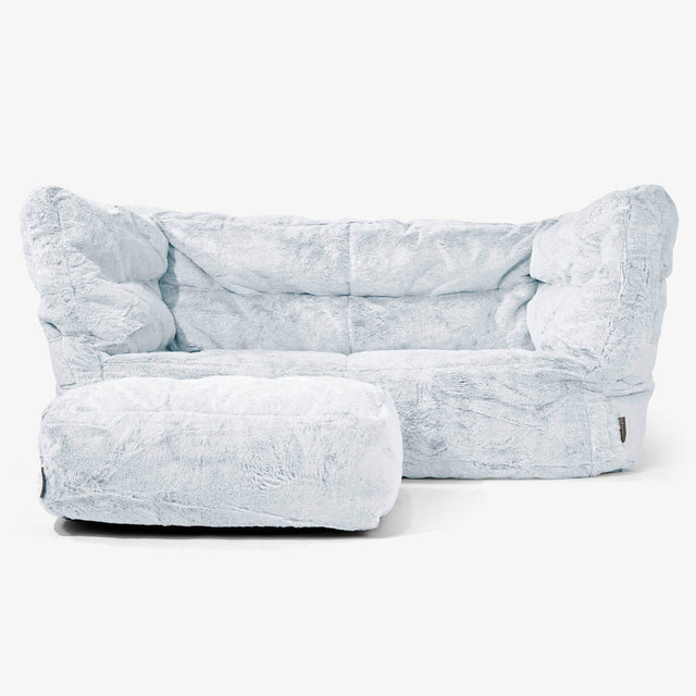 Louis 2 Seater Sofa Bean Bag - Fluffy Faux Fur Rabbit Dusty Blue 02
