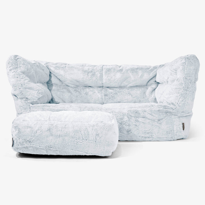 Louis 2 Seater Sofa Bean Bag - Fluffy Faux Fur Rabbit Dusty Blue 02
