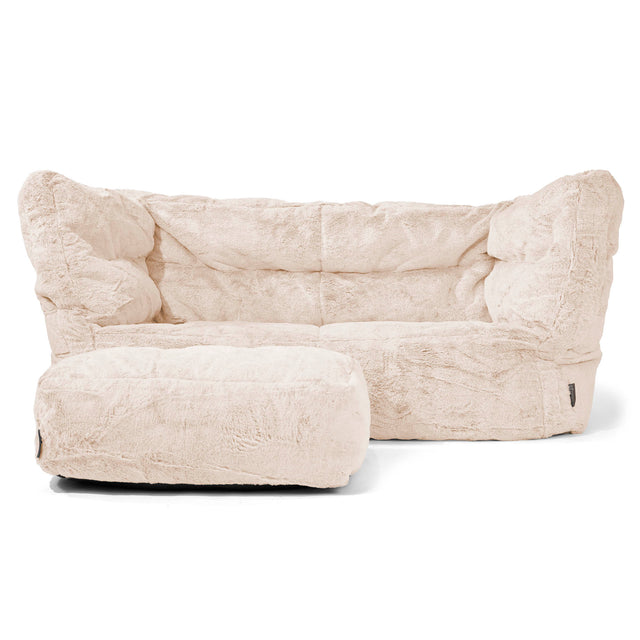 Louis 2 Seater Sofa Bean Bag - Fluffy Faux Fur Rabbit White 02