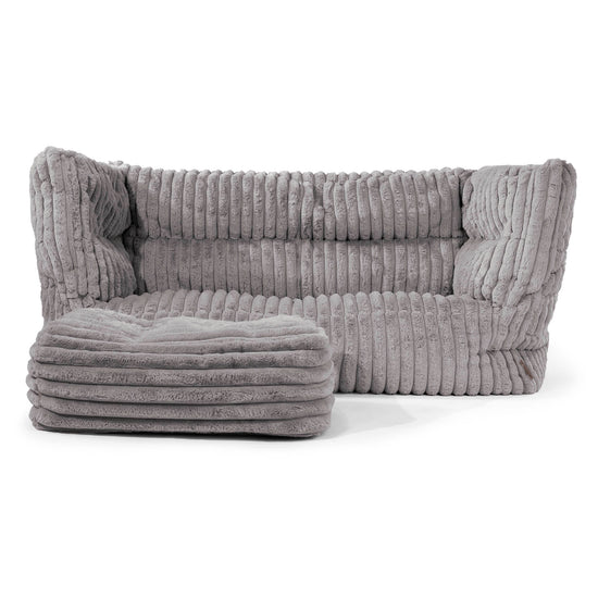 Louis 2 Seater Sofa Bean Bag - Ultra Plush Cord Grey 02