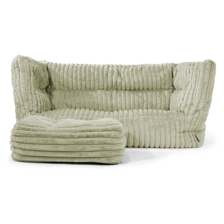 Louis 2 Seater Sofa Bean Bag - Ultra Plush Cord Sage Green 02
